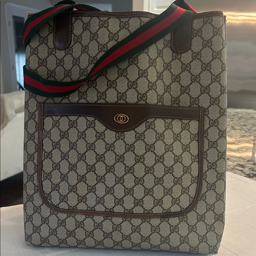Gucci Vintage Sherry line GG tote PVC and leather